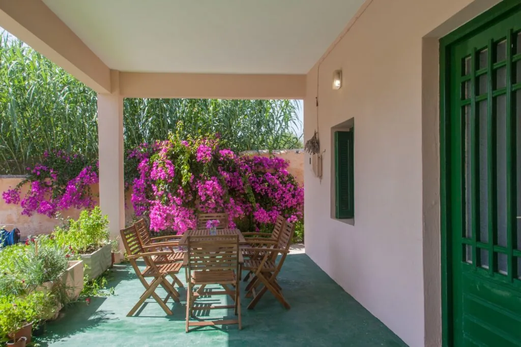 Garden entrance with bougainvillea